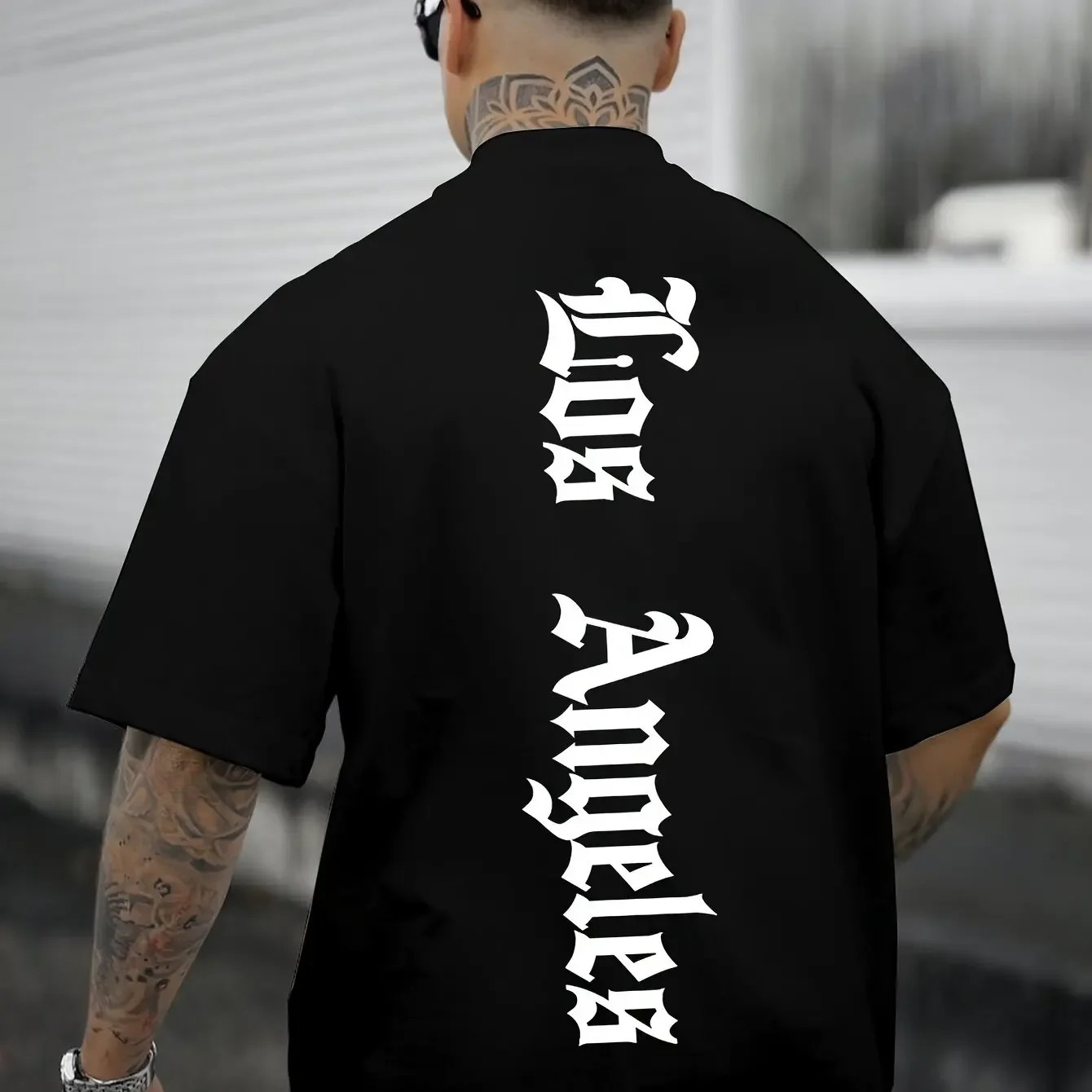 

Summer 100% pure cotton casual sporty T-shirt, fashionable Los Angeles letter print street hip-hop top men's clothing