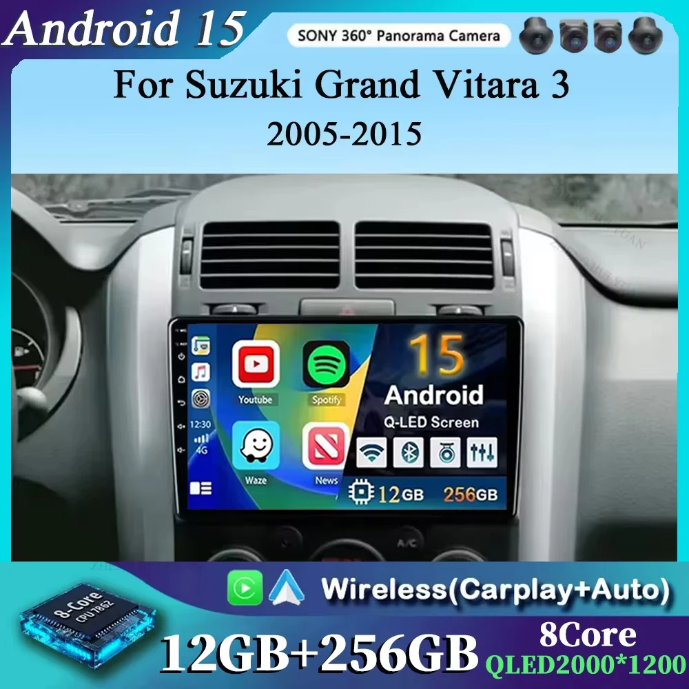

Автомобильный радиоприемник Android 15, мультимедийный плеер, авто Carplay для Suzuki Grand Vitara 3 2005-2015, GPS, сенсорный экран, видеонавигация, стерео
