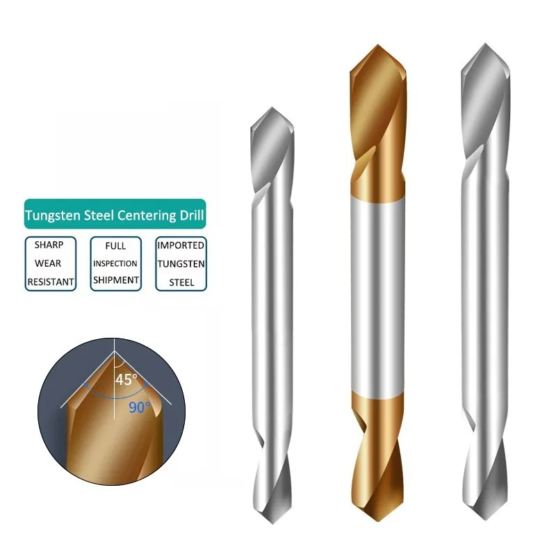 AZZKOR Tungsten Steel 90 Degree Extended Double Head Centering Drill/Fixed Point Drill/Chamfer Milling Cutter 3/4/5/6/8/10/12