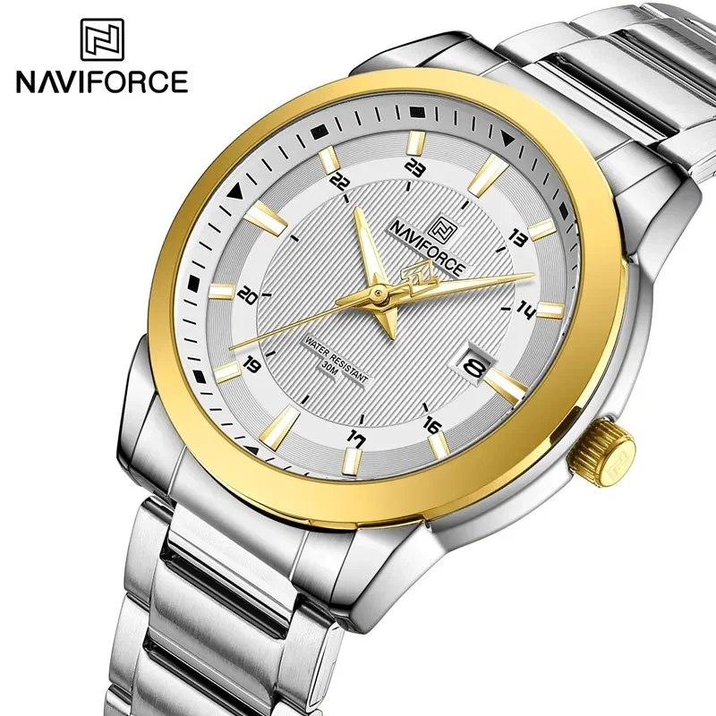 NAVIFORCE NF8029 Men Brand New Fashion Casual Stainless Steel Water Resistant Calendar Quartz Wristwatches