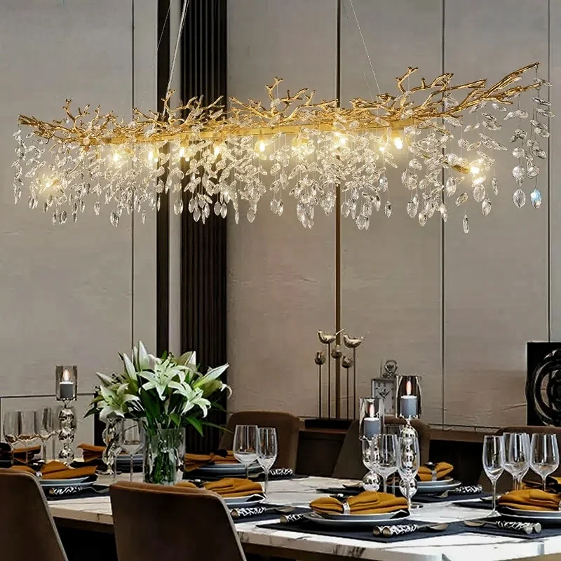 

Luxury Modern Rectangle Crystal Chandelier for Dining Table Living Room Square Sparkling Crystal Chandelier for Kitchen Island