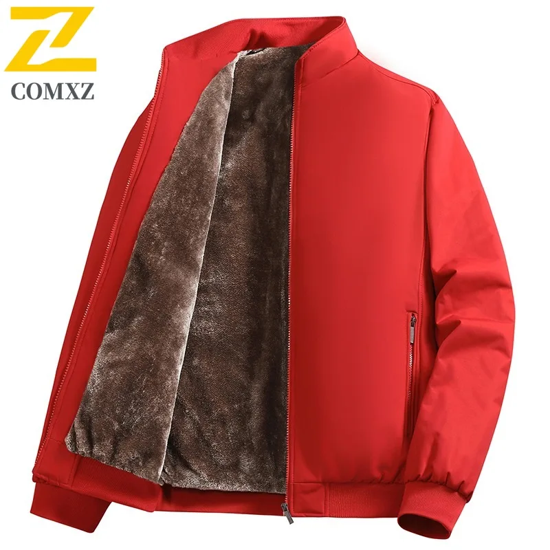 

COMXZ Мужская утолщенная куртка для поездок на работу, офисные морозостойкие куртки на молнии, однотонная зимняя новая верхняя одежда премиум-класса с воротником-стойкой