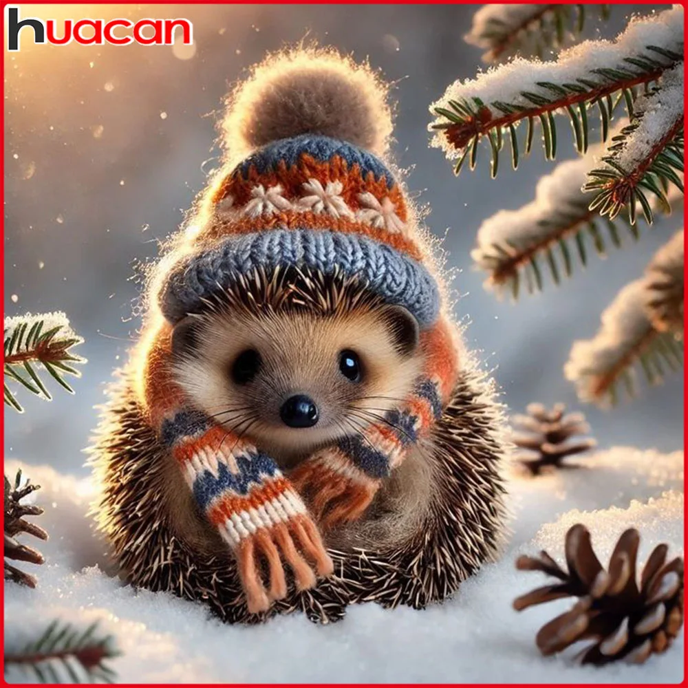 Huacan Diamantgemälde Igel Winter Diamant Mosaik Tierlandschaft Komplettset Heimdekoration