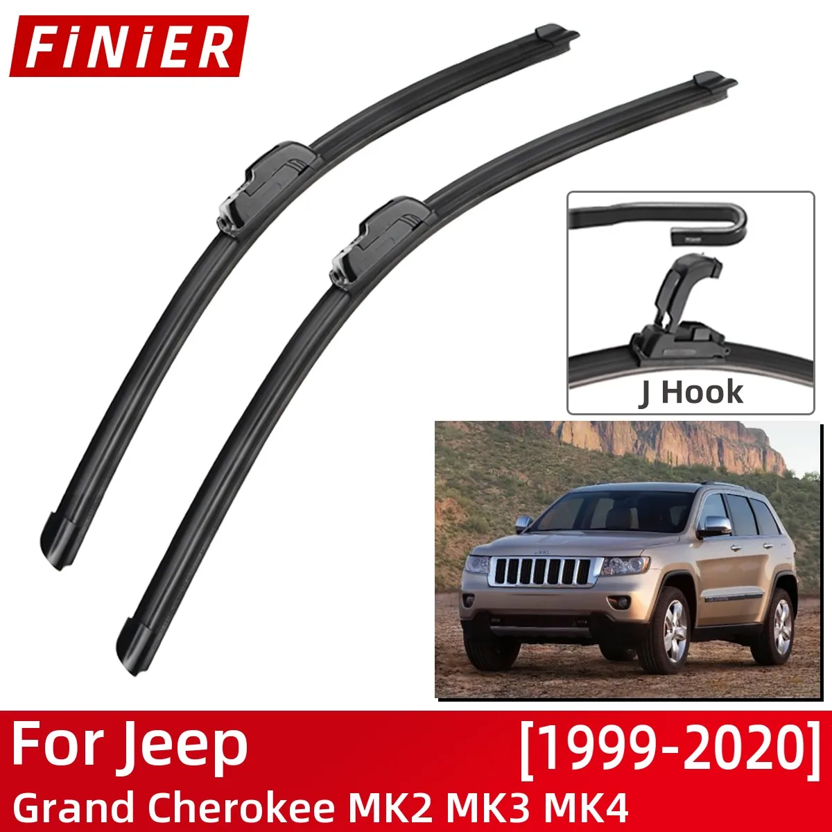 

For Jeep Grand Cherokee MK2 MK3 MK4 1999-2020 Car Accessories Front Windscreen Wiper Blade Brushes Wipers U Type J Hooks