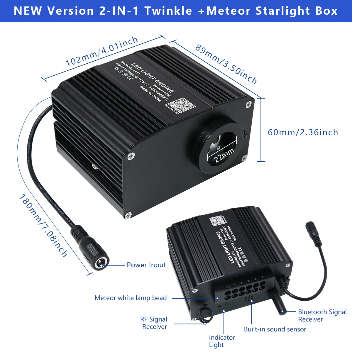 Nouveau kit de plafond étoilé à fibres optiques RVBW 12W avec effet météore, étoiles LED tout-en-un pour toit de voiture, ciel étoilé en fibre optique pour plafond de voiture