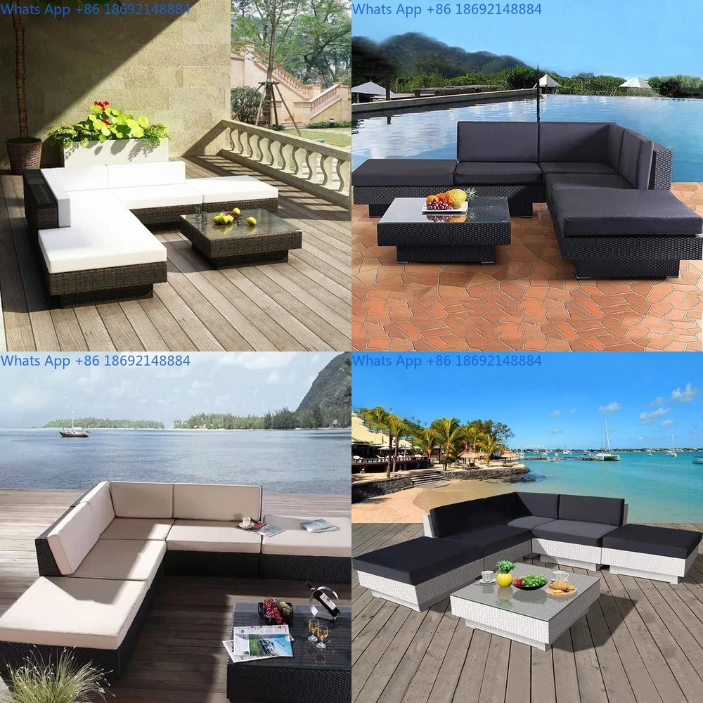 

Outdoor Rattan Sofa Set for Villa Garden Patio Waterproof Sunproof L Shaped Lounge Seating for Hotel and Guesthouse