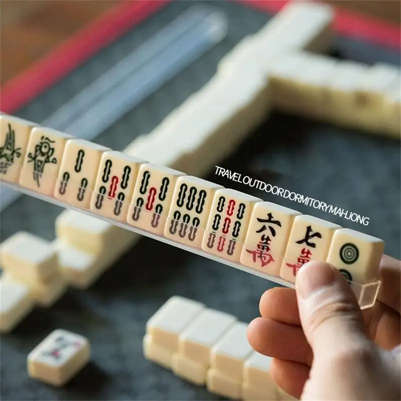 144pcs/set Portable Mini Mahjong Game Set  Chinese  Traditional Home Travel Party Board Games For Adults Kids On Leisure Time