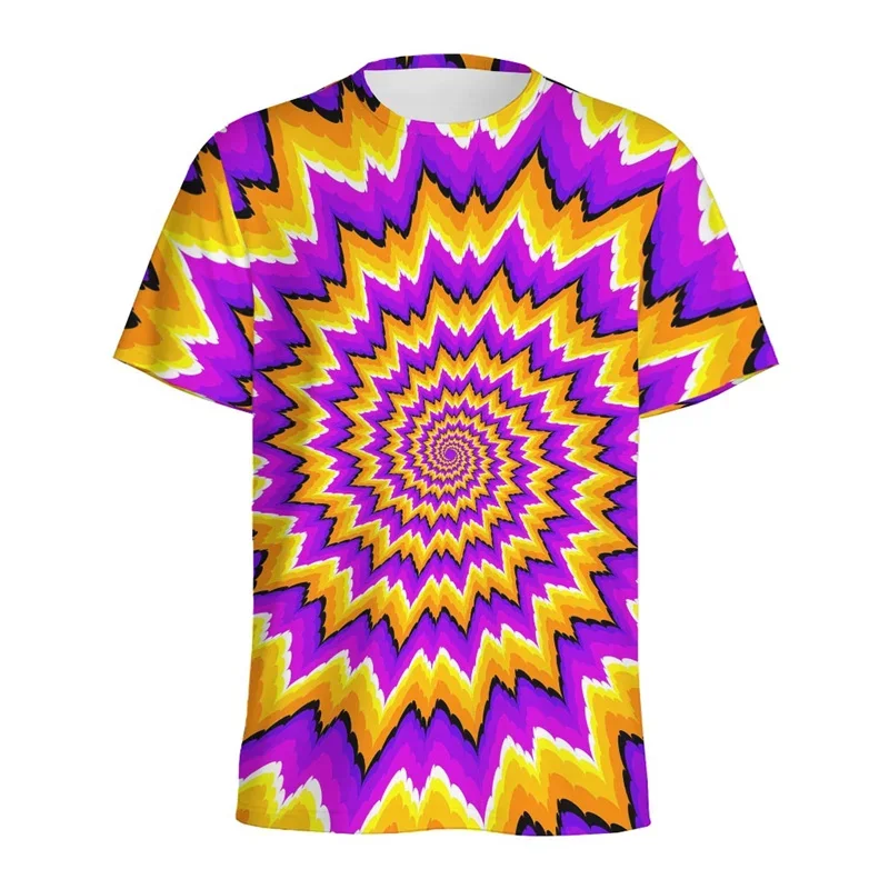 Abstract Dizzy Pattern T-shirt Men Round Neck Short Sleeve Tops 3d Printed Optical Illusion Graphic Tees Women Street T Shirt