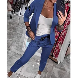 2 Piece Blazer Women Suit New Autumn Long Sleeved Slim Fit Small Feet Pants Fashion Elastic Waist Pocket Female Office Pants Set