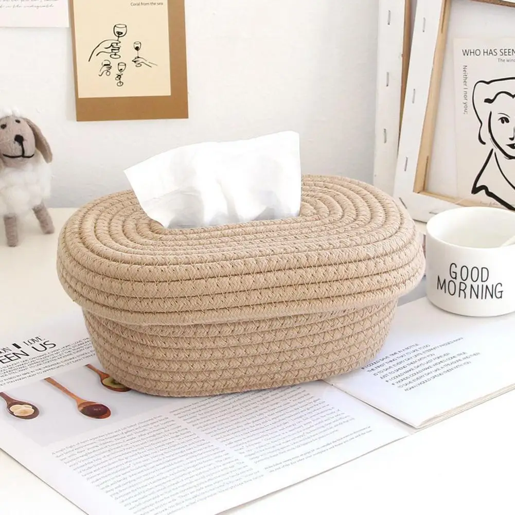 Tissue Box Storage Pouch Foldable Box Handmade Stitching Large Capacity Detachable Cotton Rope Waterproof for Office