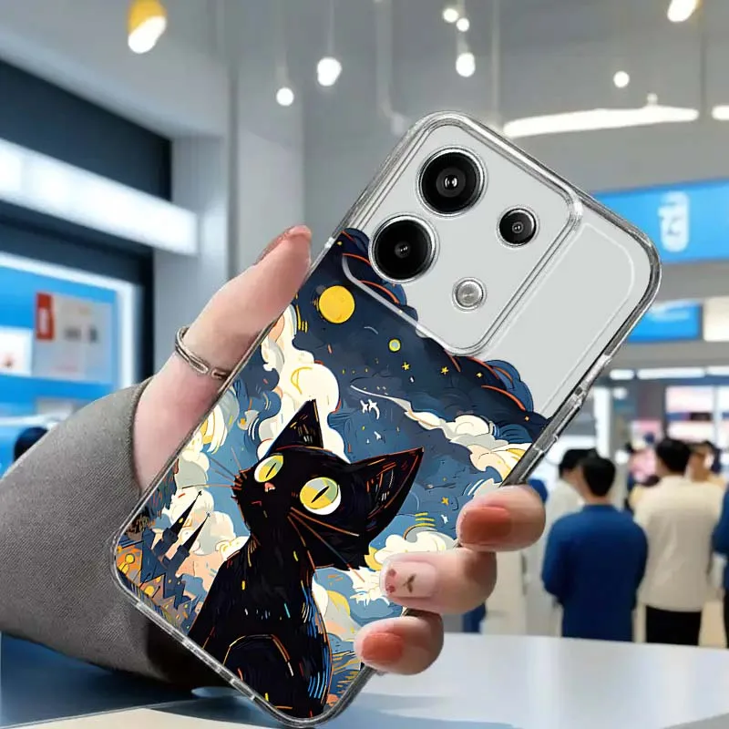 

Luxury Art Cat Pattern For Xiaomi Redmi Note 8 8T 9 9T 11E 12 13 14 Pro Plus Turbo 5G Fashion TPU Transparent Phone Case