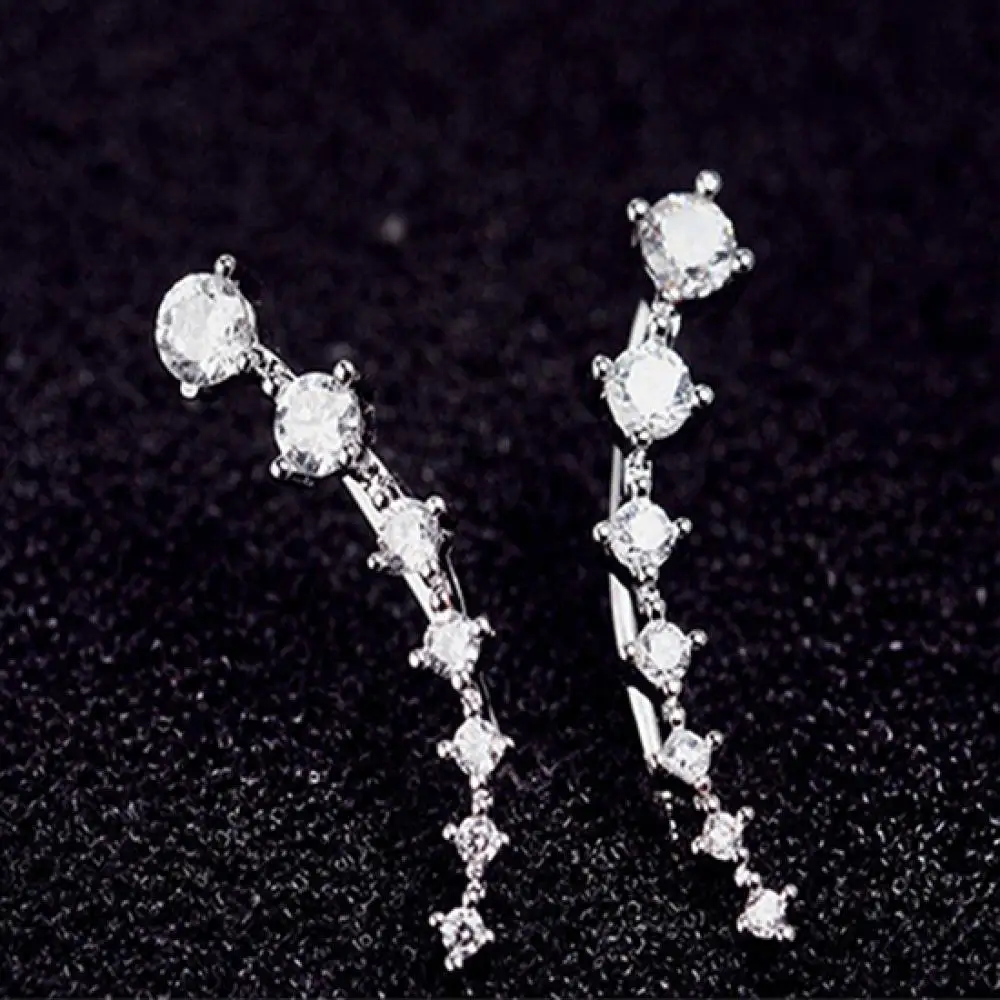 Women Fashion Line Rhinestones Zircon Earrings Ear Hook Clip Stud Jewelry Crystal Flower Drop Earrings for Women Fashion Jewelry