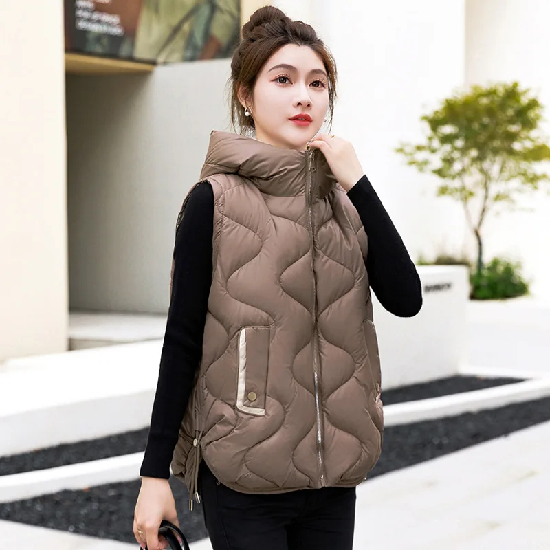 2024New Autumn Winter Warm Waistcoat Ladies Sleeveless Hooded Down Cotton Coat Women Outerwear Casual Puffer Vest Student Jacket