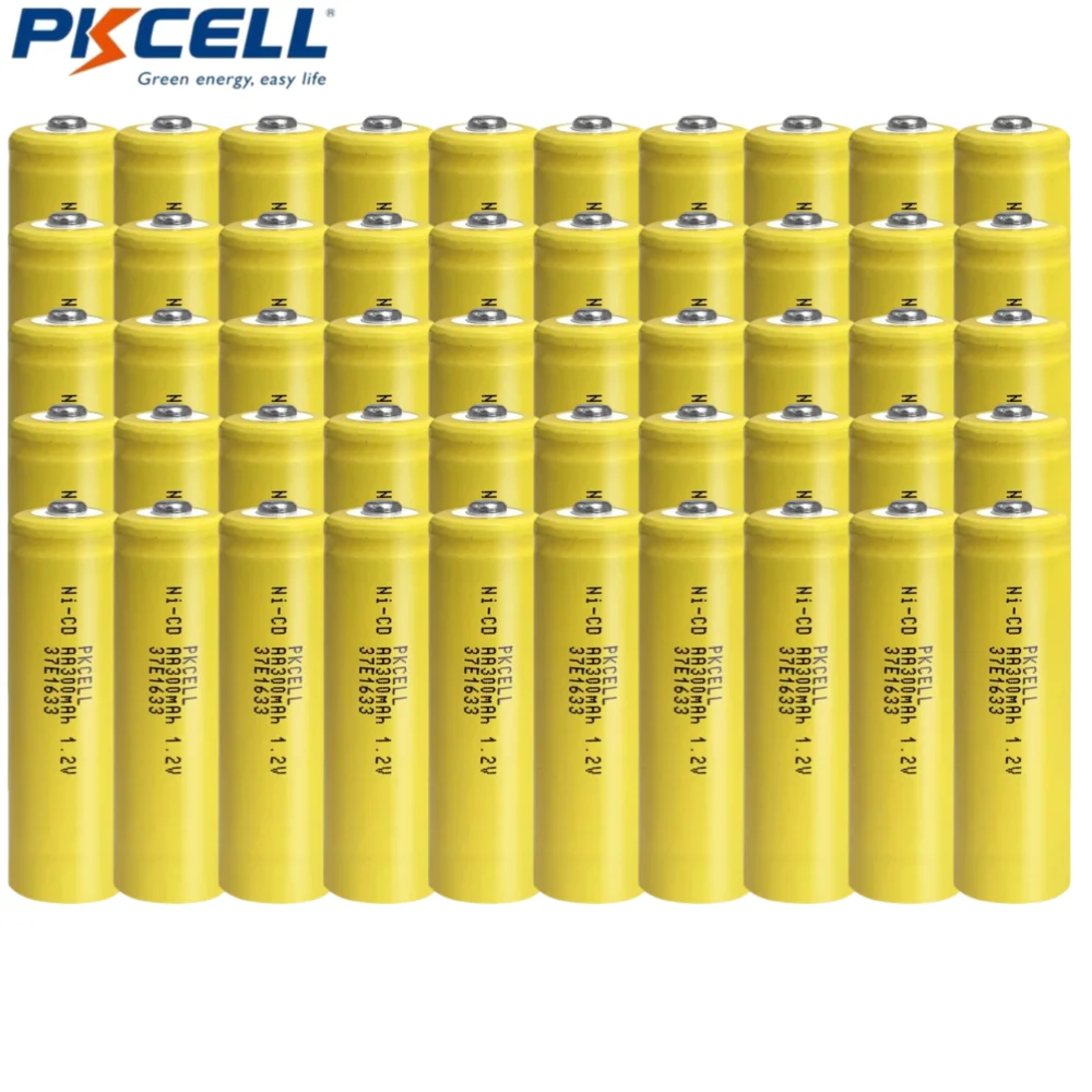 PKCELL 50PCS NICD AA 300mah 1.2v Rechargeable Battery 1.2v 300mAh Rechargeable Battery NiCD AA Batteries for Outdoor Solar Light