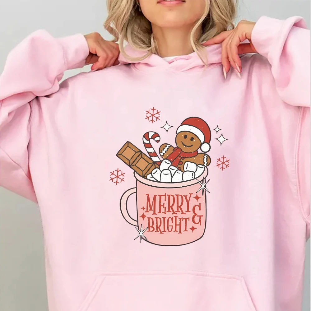 

Gingerbread Retro Christmas Hoodie Merry Christmas Coffee Sweatshirt Womens Holiday Sweater Hot Cocoa Long Sleeve Shirt Top