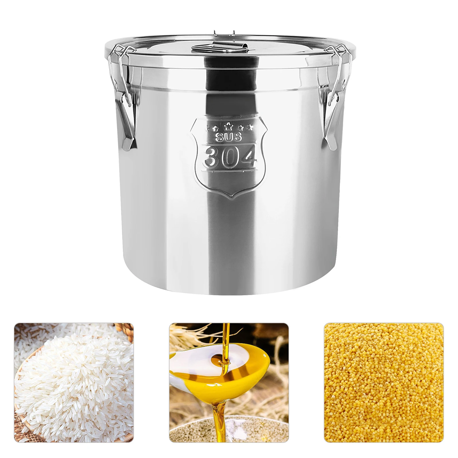 6L/12L 304 Stainless Steel   Metal Cereal Container Kitchen Rice Oil Storage Bucket