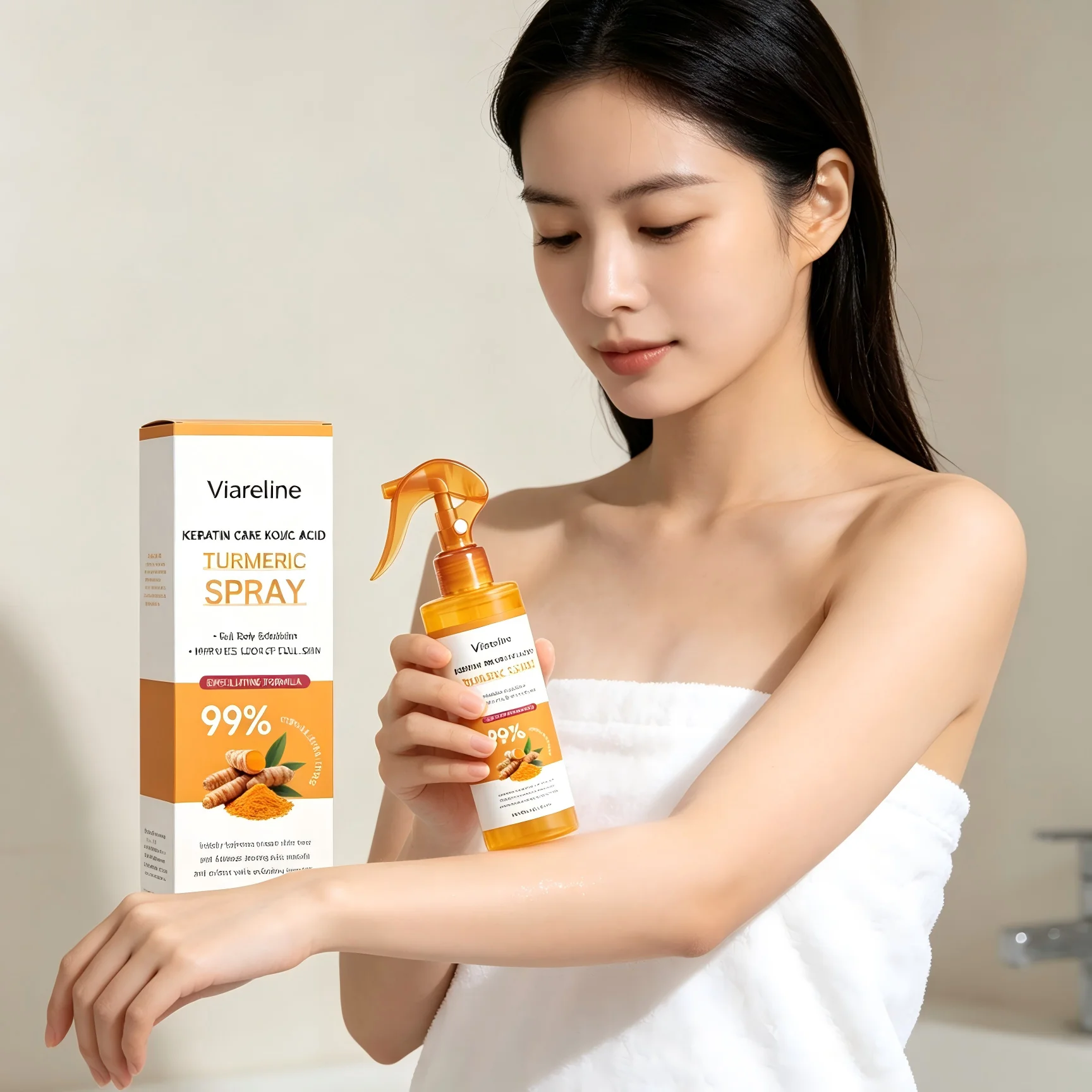 Viareline Exfoliating Kojic Acid Turmeric Spray Remove Dead Skin Renewal Improve Dullness Refreshing Salicylic Acid Body Spray