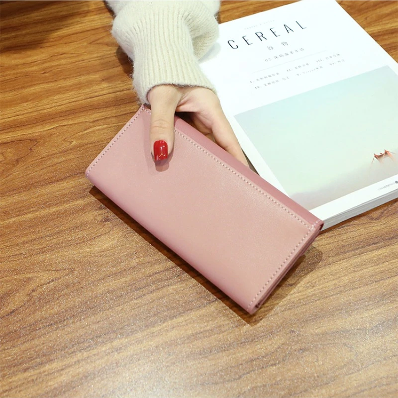 กระเป๋าคลัทช์แฟชั่นสำหรับผู้หญิงกระเป๋าคลัทช์ยาวมีห่วงสีทึบมีที่เก็บบัตรหลายใบและสีทึบ