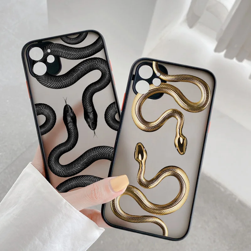 Capa de telefone de cobra dourada preta luxuosa, capa traseira exclusiva dragão à prova de choque, iPhone 16 Plus 15 14 13 12 11 Pro Max Mini X XR