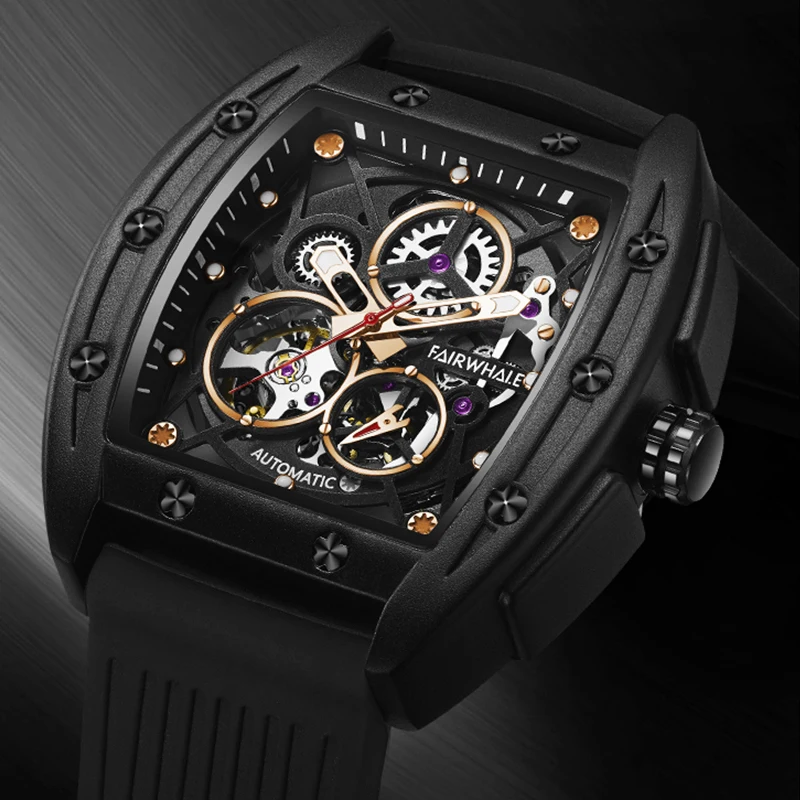 

Mark Fairwhale 6180 Top Class Mens Watches Waterproof Framework Rubber Strap Automatic Mechanical Watches for Men