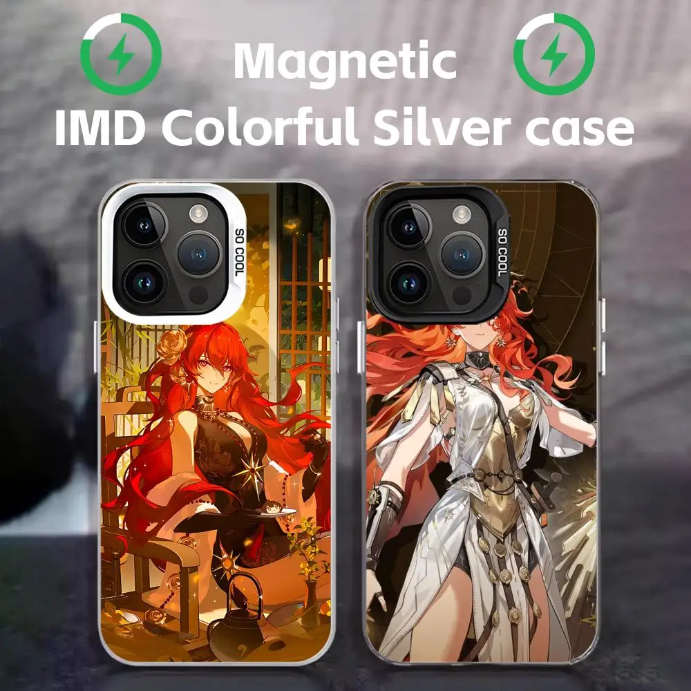 Wuthering Waves Augusta girl Phone Case black magnetic IMD Colorful Silver Suitable case for iPhone17 16 15 14 13 12 11Pro Max