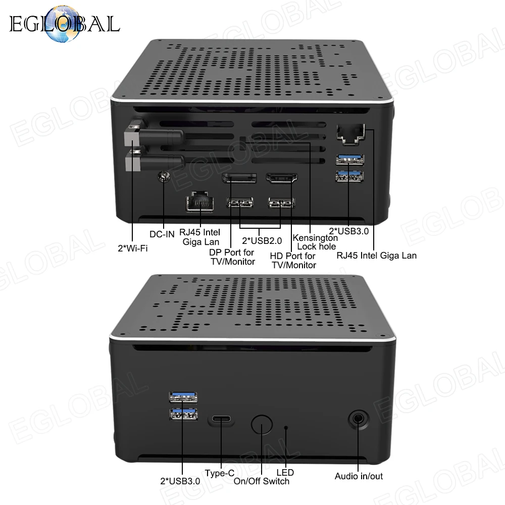 EGLOBAL Gaming Mini PC Intel Xeon E-2286M 32G RAM 2TB NVMe SSD Windows11 Desktop Computer Gaming HDMI2.0 Type-C DP 2RJ45 LAN PC