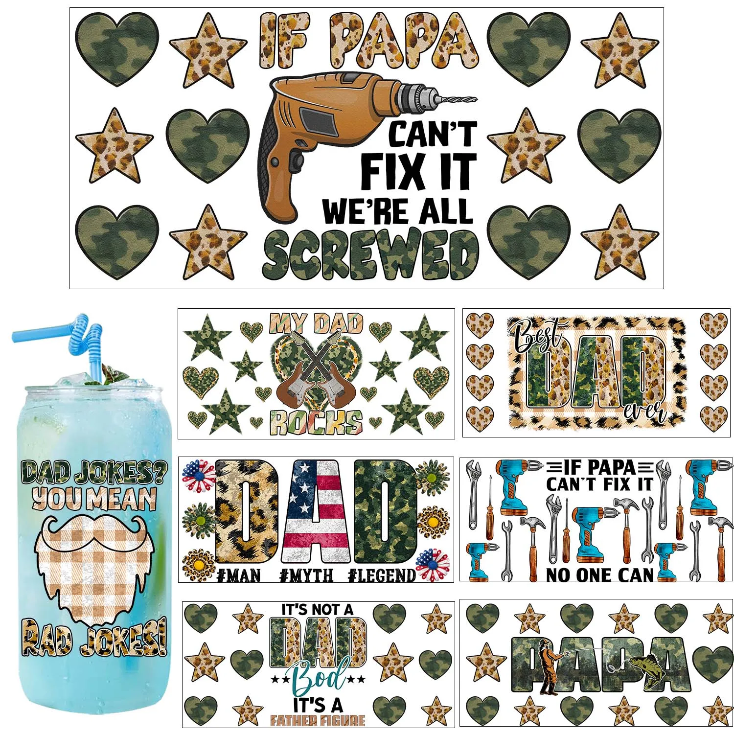 

1/5pcs bundle Super Dad outdoor Style UV DTF Sticker DIY Decals 3D transfer uvdtf tumbler seal sticker 16oz uv dtf cup wrap
