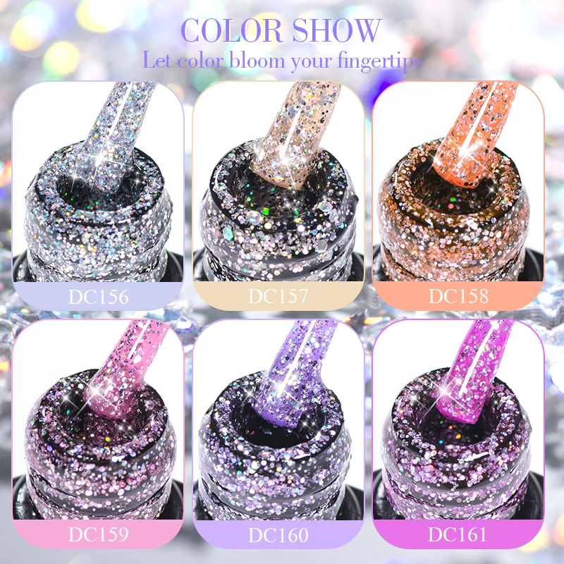 7ML Silver Glitter Gel เล็บที่มีสีสัน Shining Sequins กึ่งถาวร Soak Off Need Base Top Coat Nail Art เจลเคลือบเงา