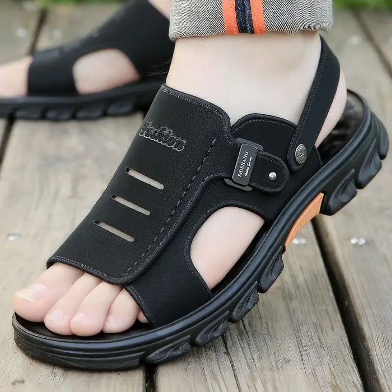 

Casual Two Wear Genuine Leather Beach Slippers Summer Trendy Soft Footbed Non Slip Waterproof Fashion Flats Comfortable Outdoor