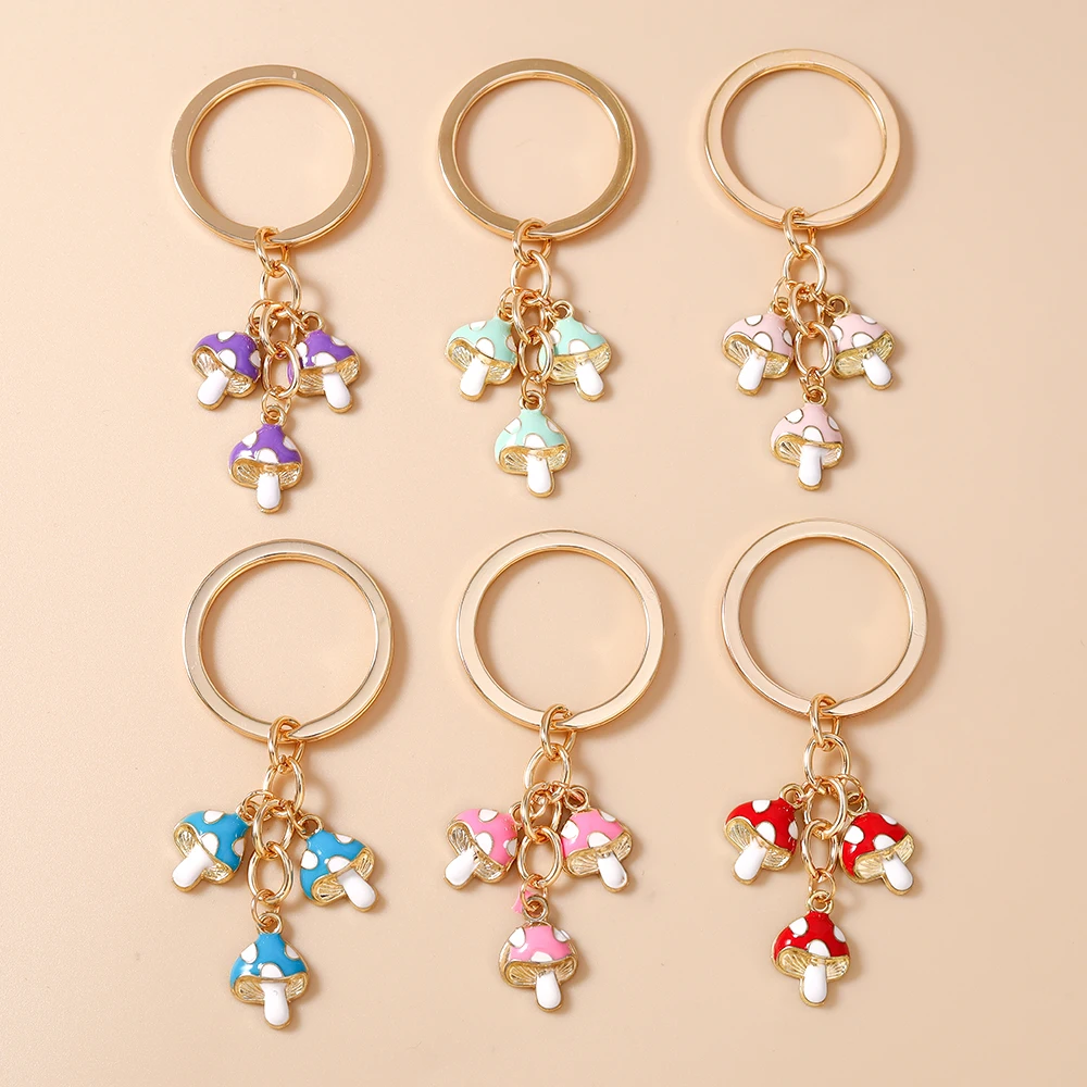 Aihua Niedlicher Pilz-Schlüsselanhänger, vergoldeter Pilz-Schlüsselring für Damen und Herren, Handtaschenanhänger, handgefertigter Schmuck, Geschenke – Detail 3