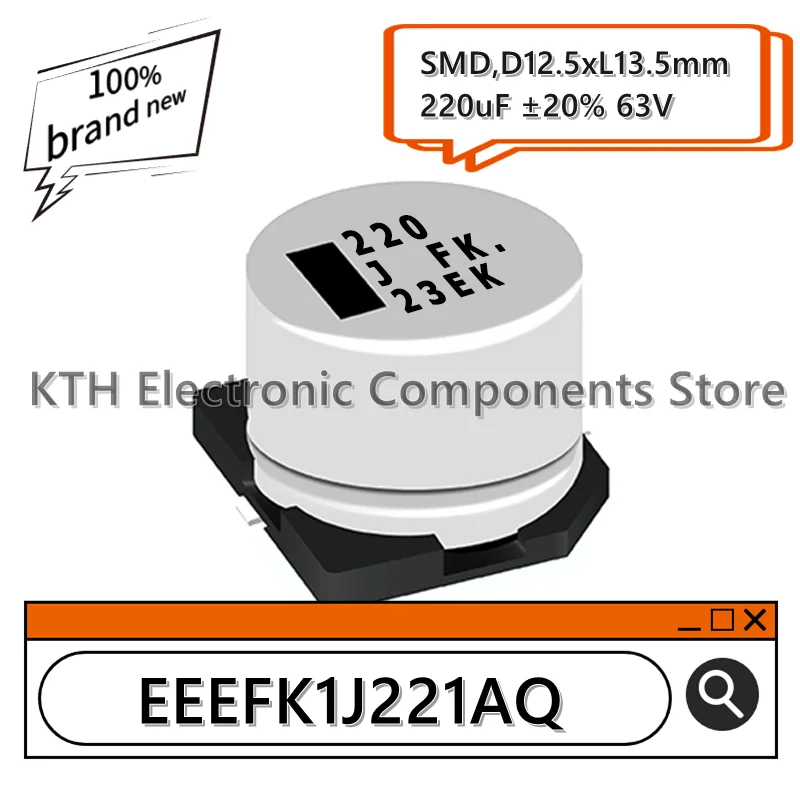 10 sztuk EEEFK1J221AQ EEE-FK1J221AQ 220uF 63V nowy oryginalny SMD aluminiowy kondensator elektrolityczny 12.5x13.5mm sitodruk 220 JFK