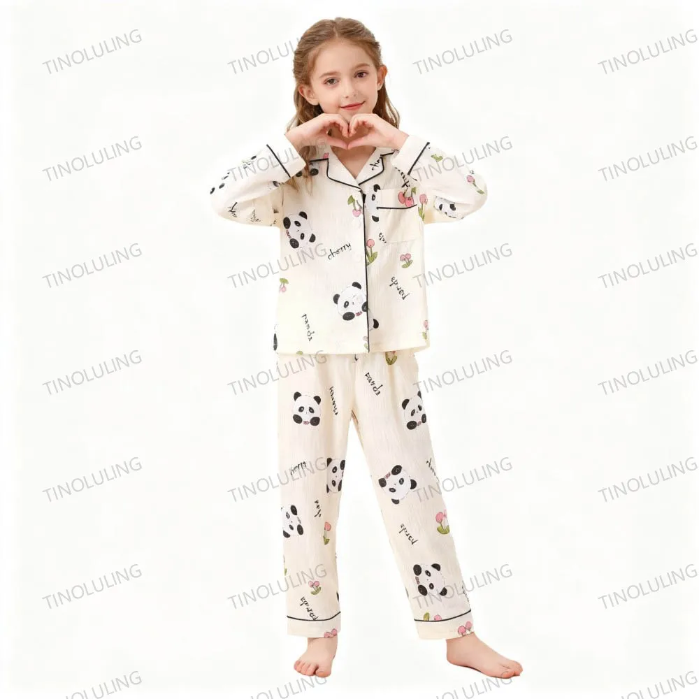 2pcs Princess Bow Print Pyjama Spring Autumn Kids Pajamas Boys Girls Long Sleeve Top & Pants Set Cartoon Comfy Casual Loungewear view 2