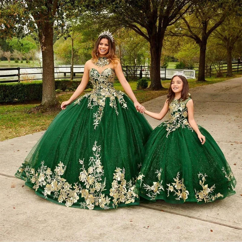 Flower Girls Dress Elegant Color Gold Printing Wedding Dresses Princess Pageant Dreses Party Puffy Ball First Communion Gowns