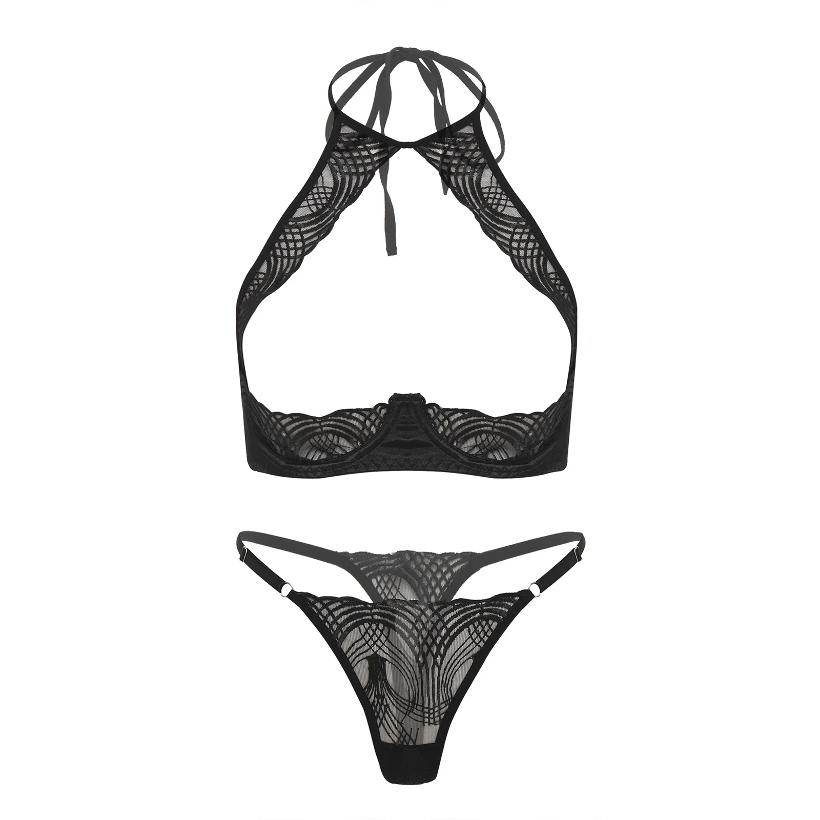 

Women's Lingerie Bra Set Cut Out Cup Underwire Push Up Bra Tops And T-back Thong Charming Nightwear for Anniversary Honeymoon