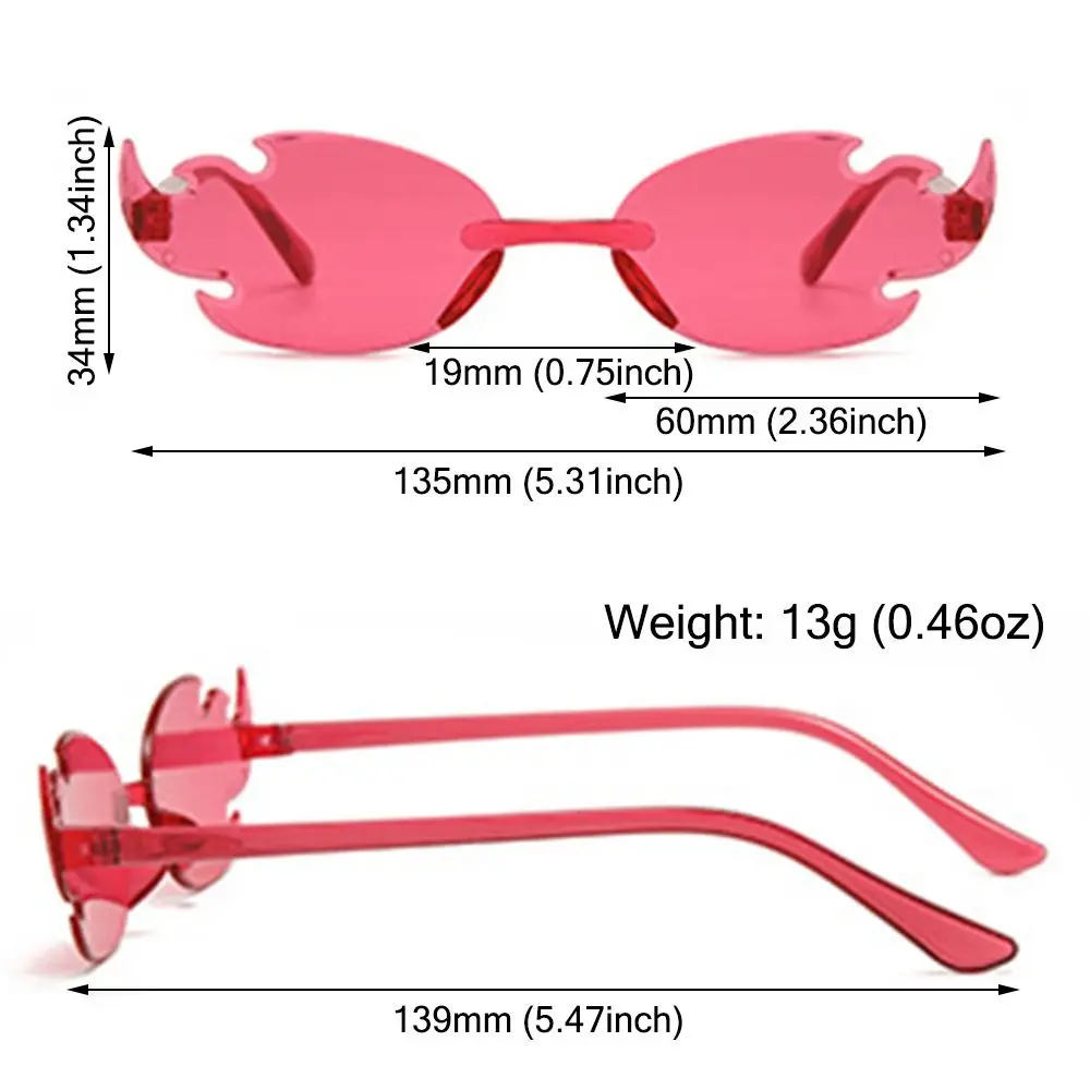 Retro Rimless Fire Flame Sunglasses Colorful Flame Shaped Sun Glasses Party Cosplay Glasses for Women & Men