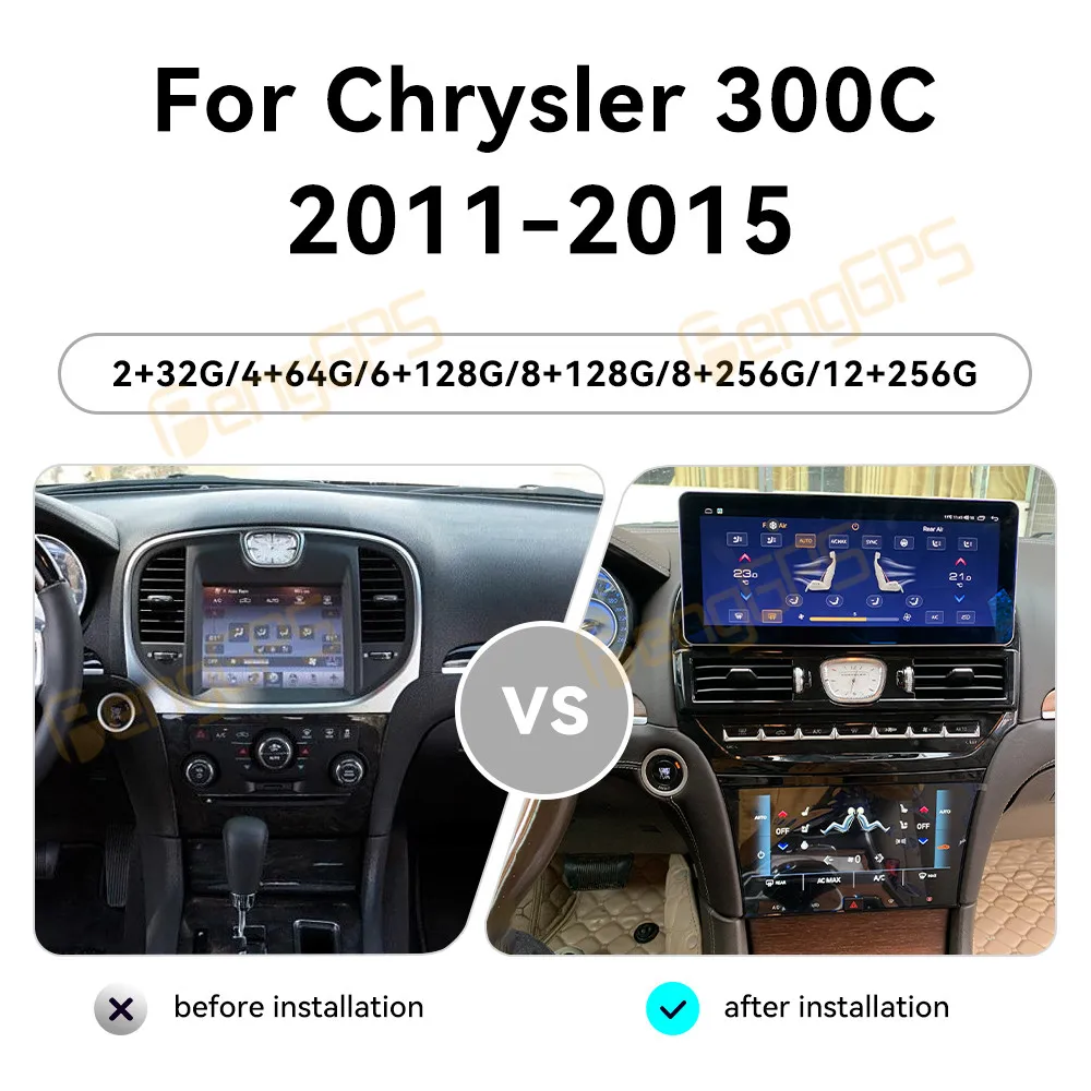 22 "راديو السيارة لكرايسلر 300C 2011 2012 2013 2014 2015 نظام تحديد المواقع والملاحة مشغل وسائط متعددة Andriod 14 AI شاشة Carplay وحدة BT #1