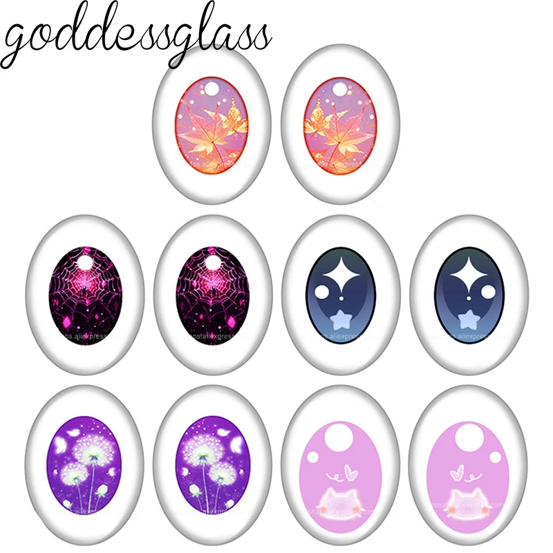 5pair Cartoon Doll glass Eye maple leaf spider web pupil 10x14mm/13x18mm Oval photo glass cabochon demo flat back Making finding