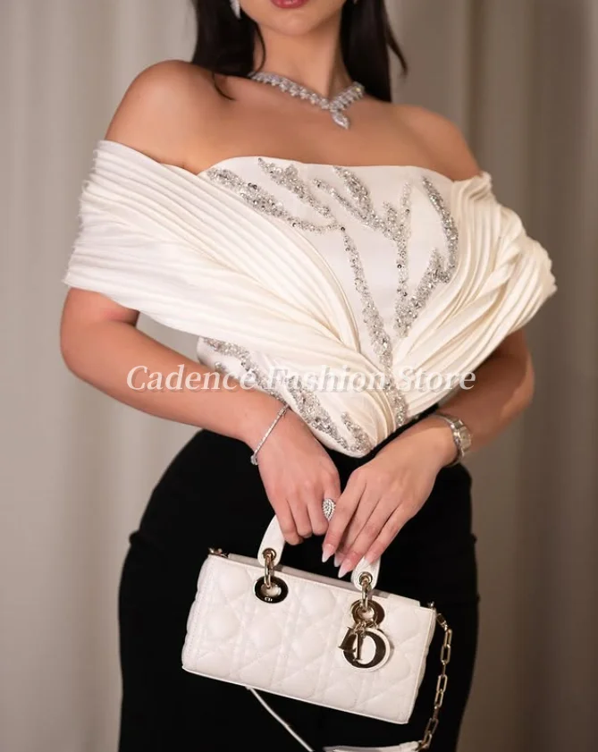 فساتين حفلة موسيقية عربية حورية البحر بيضاء أنيقة مخصصة بدون حمالات مزينة بالخرز في دبي فساتين سهرة رسمية للولائم