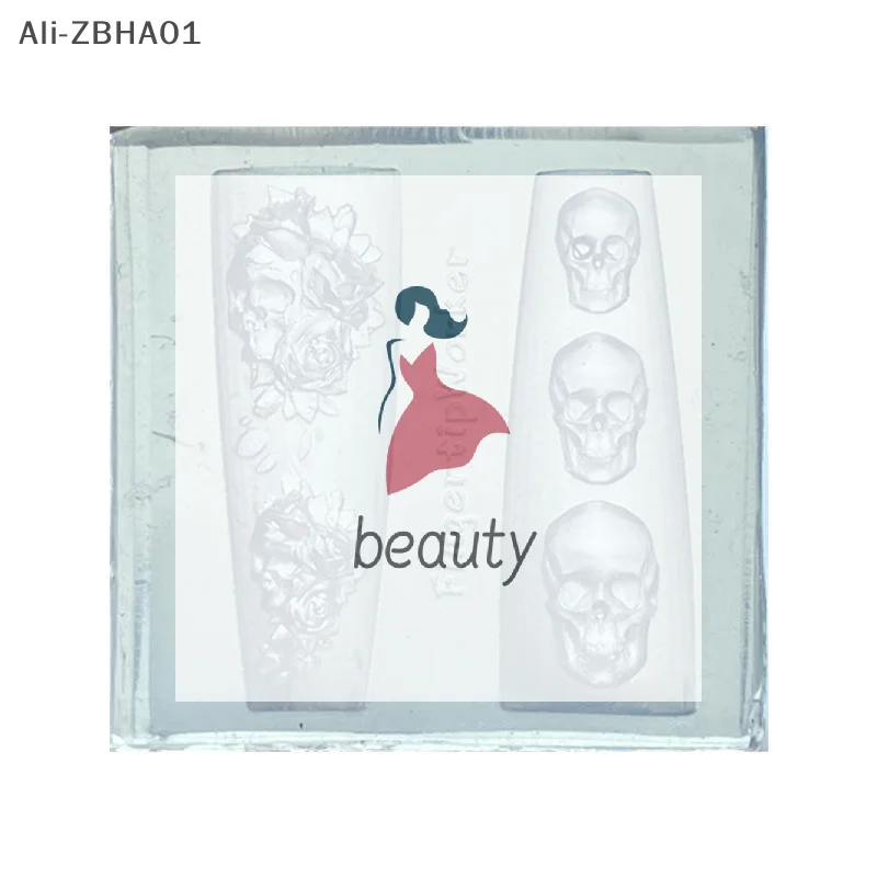 DIY Transparent Template Nail Art Decoration Manicure Design Tool Rose Skull 3D Silicone Nail Art Mold Flower Floral