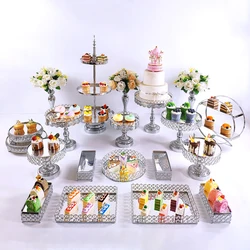 Gold Silver 6- 20pcs  Metal  Crystal Cake Stand Set Display Wedding Birthday Party Dessert  Cupcake Plate Rack