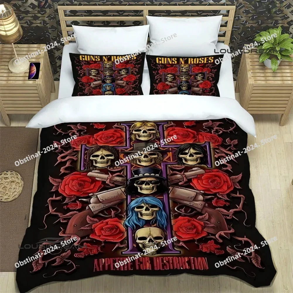 

Guns n'roses band retro Bedding Set Duvet Cover Full Queen King Size Pillowcase Bed Print Bed Set Aldult Kid Bedroom Single Twin