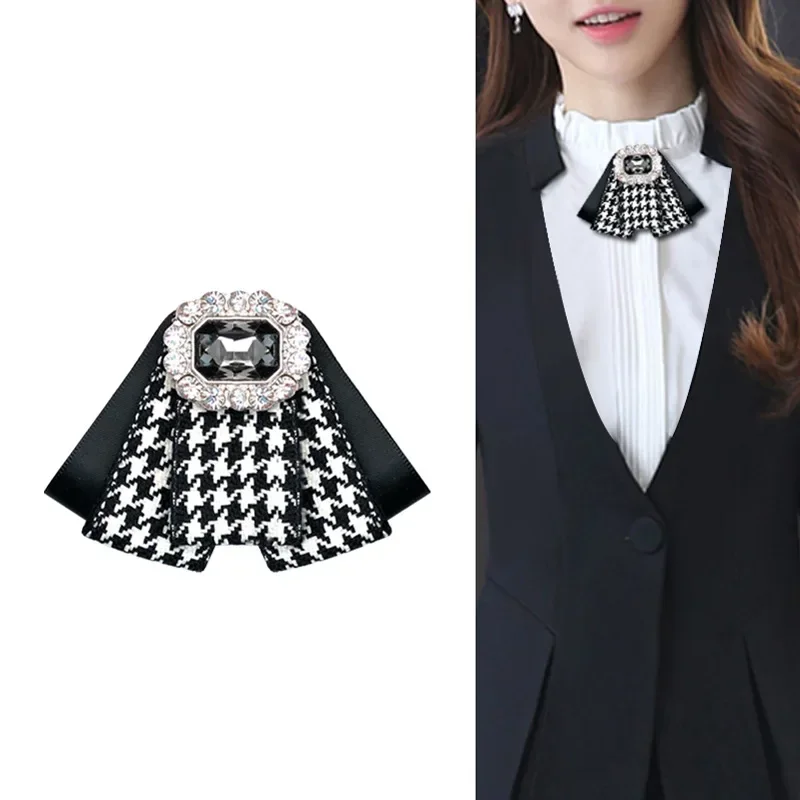 Hahnentritt Schwarz Fliege Koreanische Strass Damen Unisex Professionelle Tragen Hemd Mode Zeigen Zubehör Handgemachte Bowtie