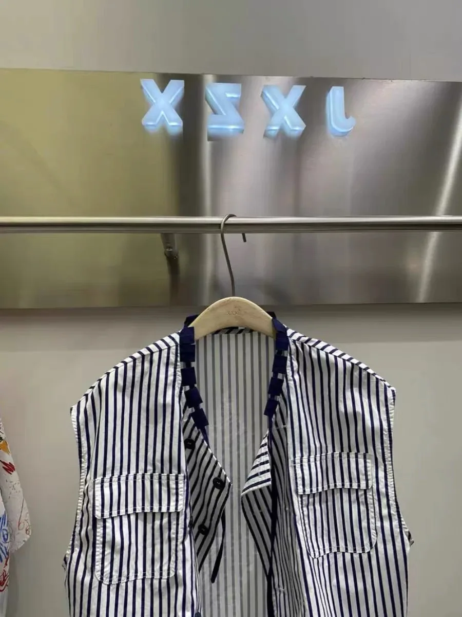 

Faionable Striped Women's Open Cardigan Top Trendy Design Summer Commute Sle V-Ne Single Button Other Material