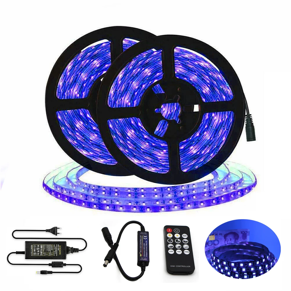 

UV led strip light 5050 60leds/M 395-405nm Nail Polish Dryer Lamp Gel Acrylic Curing light Flexible Tape lamp remote dimmer powe