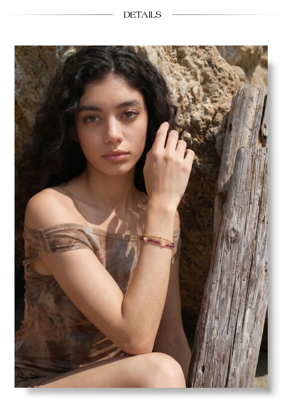 Yhpup Neuheiten Handgefertigter Schmuck Erdbeerquarz Beryll ‌ Kristallperlen-Ketten Stapelarmband Armreif PVD-Beschichtet – Detail 5