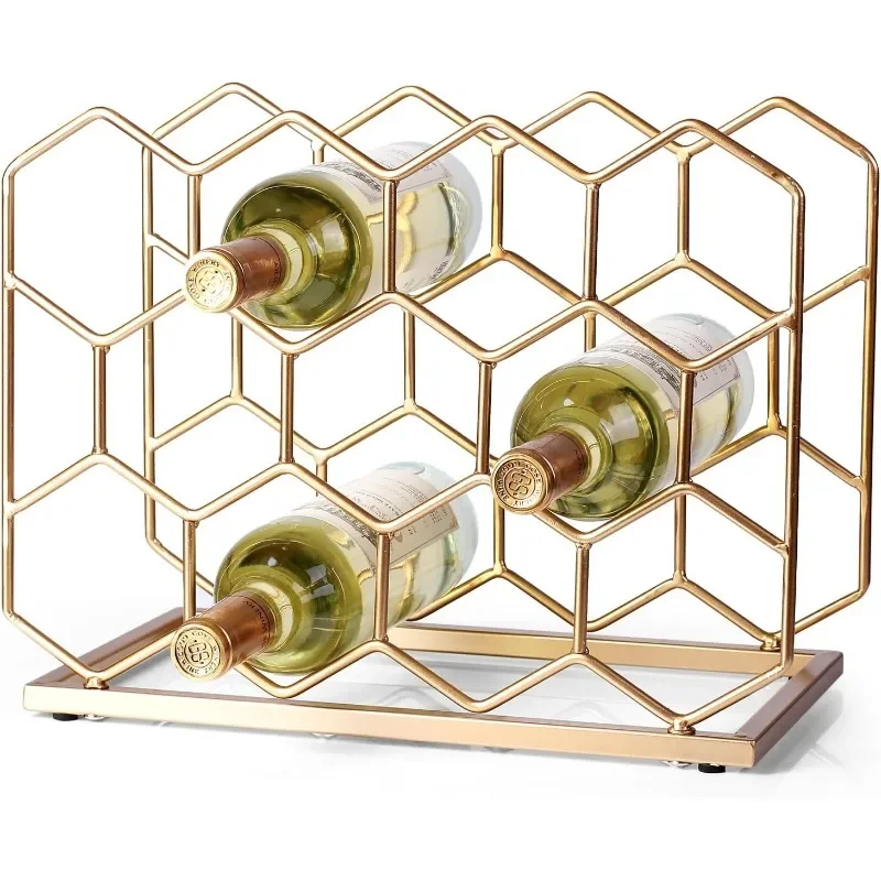 

Countertop Wine Rack - Freestanding Modern Gold Metal Wine Rack - Tabletop Wine Holder Stand for Cabinet