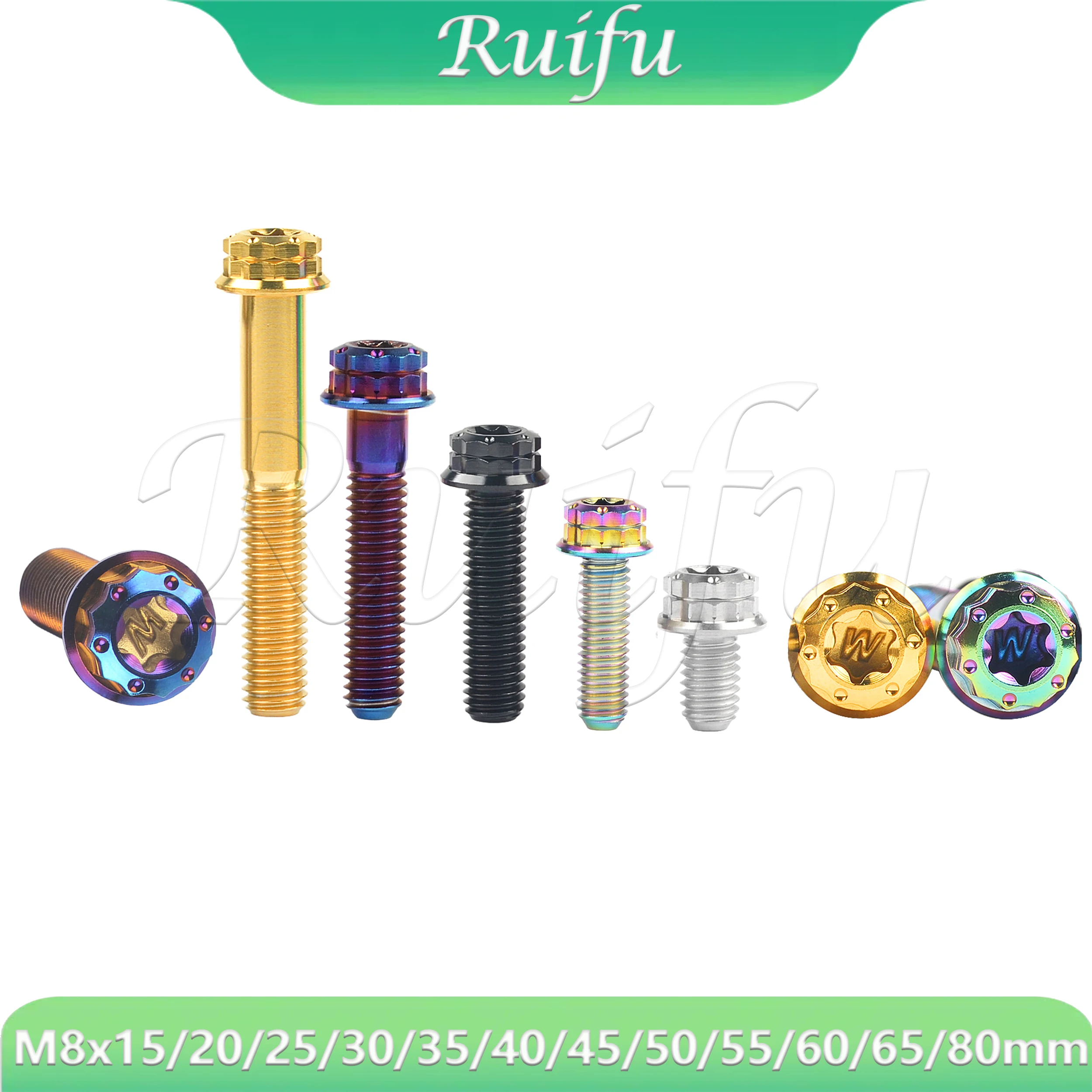 

Ruifu Titanium Bolt M8x15 20 25 30 35 40 45 50 55 60 65 80mm T40 Torx Flange 12-Point Screw for Auto Motorcycle Parts