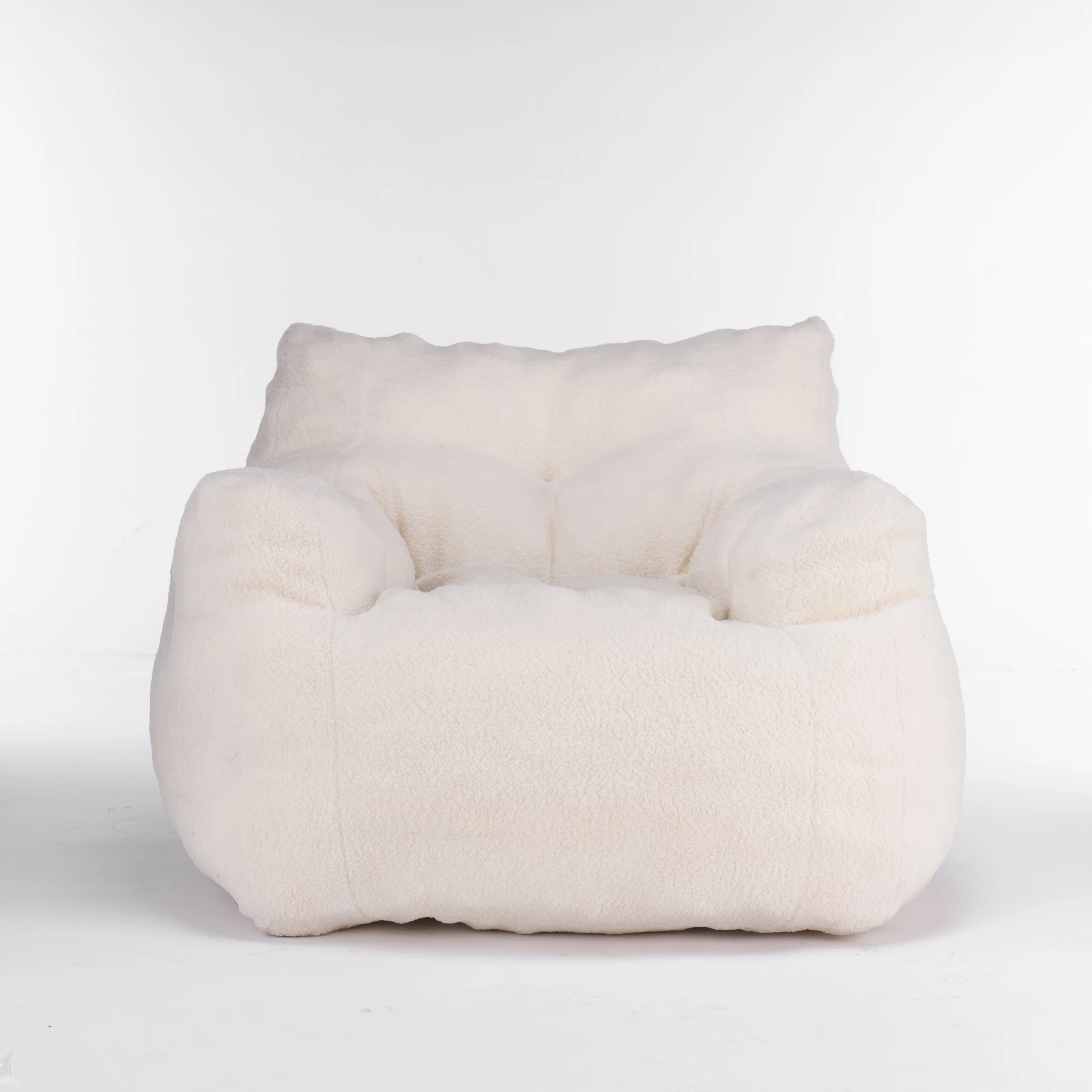 Tela de peluche suave copetudo Silla de bolsa de frijol de espuma con tela de peluche blanco marfil