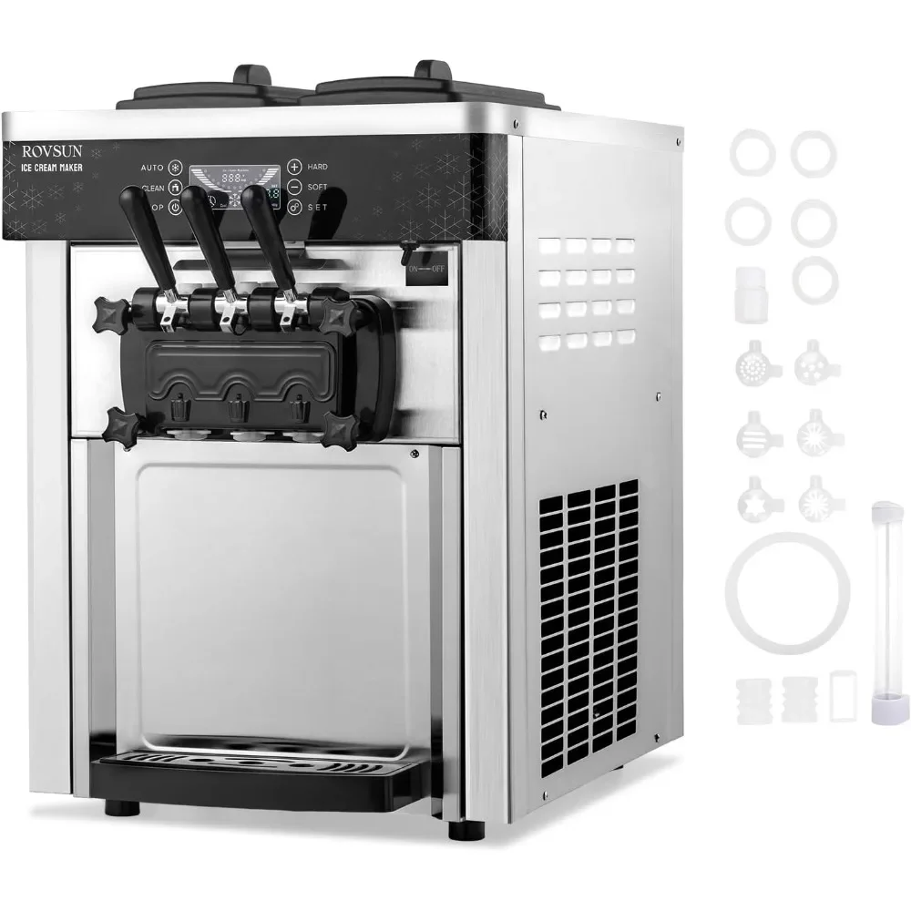 

Commercial ice cream machine with 5.3 to 7.4 gallons per hour, equipped with 2 X 1.6 gallon hoppers for 3 flavors, 2200W