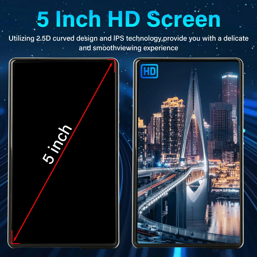 32GB/64GB MP4 Player WiFi Bluetooth Connection 5-inch Touch Screen Video Player Support Android Apps 128GB Memory Expansion